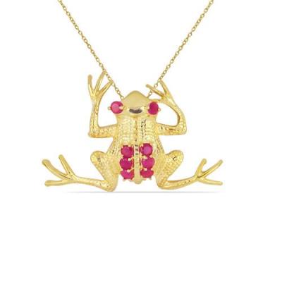 BUY NATURAL GLASS-FILLED RUBY GEMSTONE FROG BRASS PENDANT
